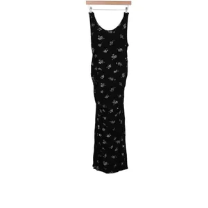 Smallshow Dress Womens L Maternity Maxi Black Floral Ruched Sleeveless thumbnail 4