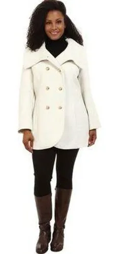 Jessica Simpson Ivory Wool Blend Double Breasted Pea Coat Large Statement Collar thumbnail 1