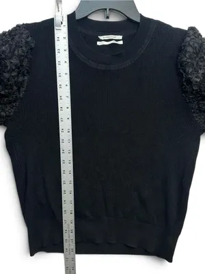 Anthropologie Black Textured Puff Sleeve Sweater Size Large Statement Sleeve thumbnail 7