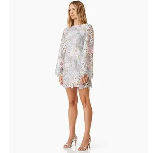 Elliatt Jacinta Lace Long Sleeve Mini Dress in Taupe Multi NWT Size S thumbnail 10