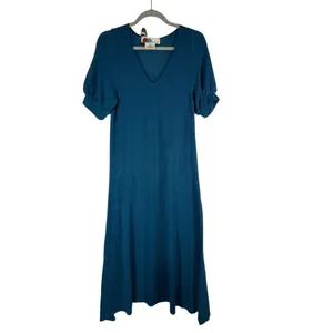 Free People‎ Beach Dress Womens Small Blue Maxi Puff Sleeve Cottage Prairie Boho thumbnail 2