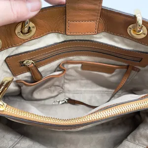 Michael Kors Cynthia Logo Medium Satchel‎ Brown Monogram Chain Shoulder Luxury thumbnail 5