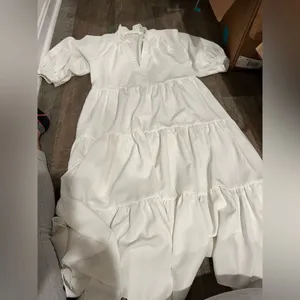 Amanda Uprichard Saffron Dress 3/4 Sleeve Ruffle Tiered Midi white xs‎ thumbnail 7