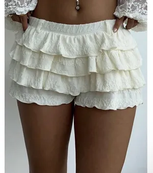 SHEIN cream ruffle shorts thumbnail 1