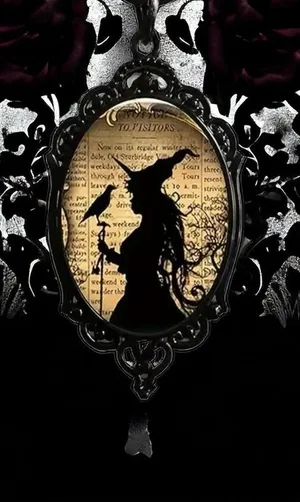 Witch And Raven Cameo Black Pendant, Vintage Style Gothic Crow Glass‎ Pendant thumbnail 2