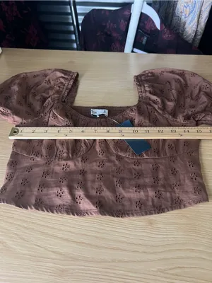 Hollister Brown Eyelet Puff Sleeve Crop Top & Ruffle Mini Skirt Set S/XS thumbnail 12