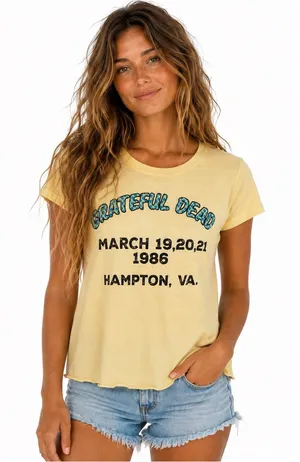 Grateful Dead Hampton VA 1986 Yellow Organic Cotton Baby Tee Medium thumbnail 1