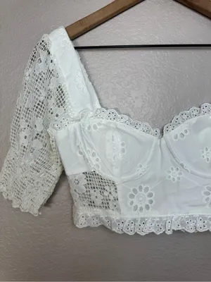 More To Come Kallie Crop Top Eyelet Lace Embroidered White XS $68 Revolve thumbnail 6
