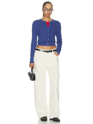 Polo Ralph Lauren Cable Knit Long Sleeve Cardigan in Charter Blue XSmall Womens thumbnail 4