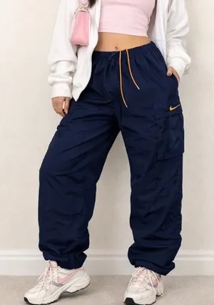 Vintage Nike Retro Navy Blue Baggy Cargo Windbreaker Track Joggers Small thumbnail 1