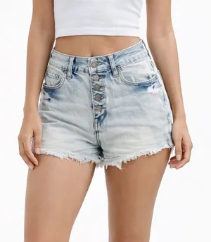 Altar’d State Women’s Button Fly Frayed Hem‎ Denim Shorts Size 26/3 Acid Wash thumbnail 1