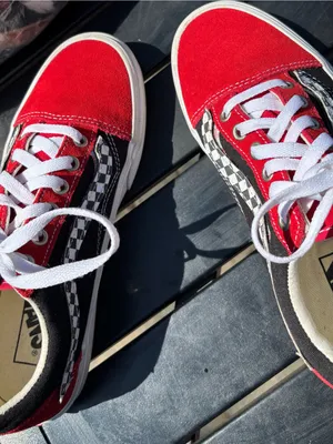 Vans Kids Red & Black Checkerboard Low-Top Sneakers thumbnail 2