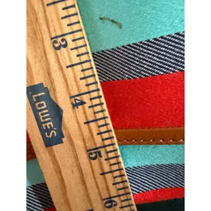 Kate Spade New York Striped Canvas‎ Satchel Bag Blue Yellow Red Tan Leather Trim thumbnail 10