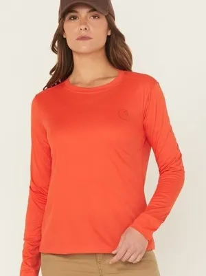NEW Carhartt Force Sun Defender Women’s Orange Red Long Sleeve Shirt NWT Medium thumbnail 1