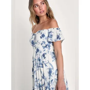 Lulus Delightfully Sweet White Floral Off-the-Shoulder Midi Dress Size XL Beach thumbnail 3