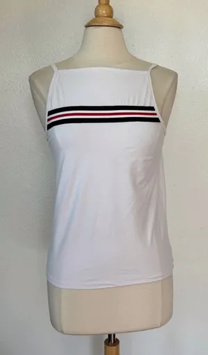 Derek Heart White Striped Butter Soft Tank Top thumbnail 1