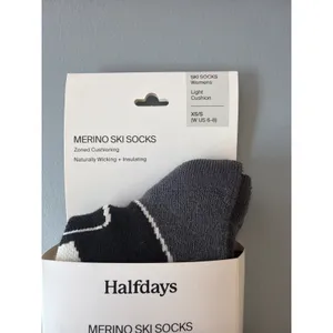 Halfdays Light Cushion Merino Ski Socks Womens XS/S 6-8 Black Grey NWT thumbnail 3