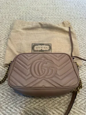 Like New! Gucci GG Marmont 2.0 Lion Trap Chevron Handbag Dusty Pink thumbnail 6