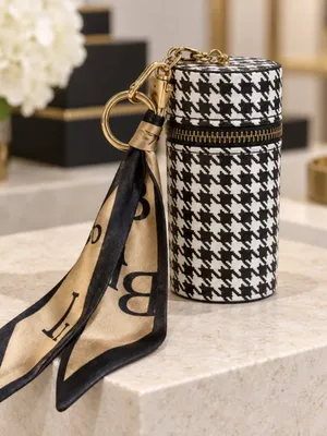 Black White Geometric Mini Keychain Coin Pouch Scarf Charm NWT thumbnail 2