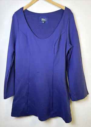 Maeve womens 1X XL Heavy Scoop Neck Mini Dress flare sleeves Blue bohemian thumbnail 1