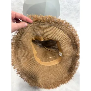Womens‎ Brown Woven Paper Straw Sun Hat with Frayed Edge and Sunflowers thumbnail 6