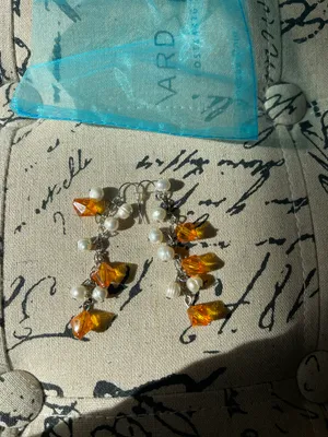 Handmade Orange dangling earrings thumbnail 2