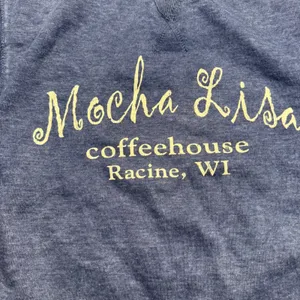 Mocha Lisa‎ Coffeehouse Racine WI Pullover Sweatshirt Blue Crewneck M thumbnail 2