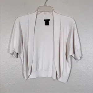 Ann Taylor Cream Cropped Cardigan Sweater Womens S Shrug Y2K Style Open Front thumbnail 10