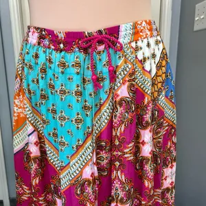 RD + KoKo Anthropologie Pink Floral Patchwork Ruffle Maxi Skirt Size Medium Boho thumbnail 2