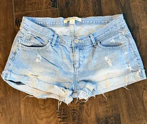 Forever 21 Light Wash Distressed Denim Shorts thumbnail 1