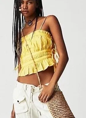 Free People Gabby Tube Top Yellow Tie Elastic Size L thumbnail 1