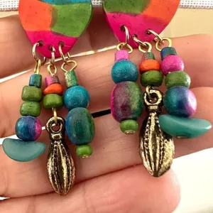 Multi colored dangling clip on earrings thumbnail 10