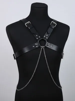 Black Leatherette Harness with Silver Chain Accent New thumbnail 1