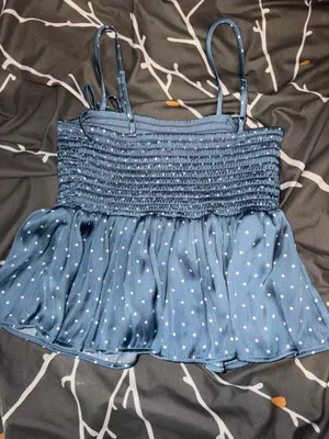 American Eagle Womens Top XS Blue White Polka Dot Ruffled Babydoll thumbnail 3