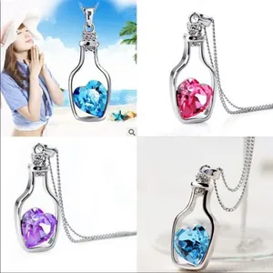 Rose Crystal Zircon Heart Wishing Bottle necklace thumbnail 4