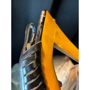 Michael Kors Black Leather Wood Platform Slingback Sandals Heels Size 10M thumbnail 4