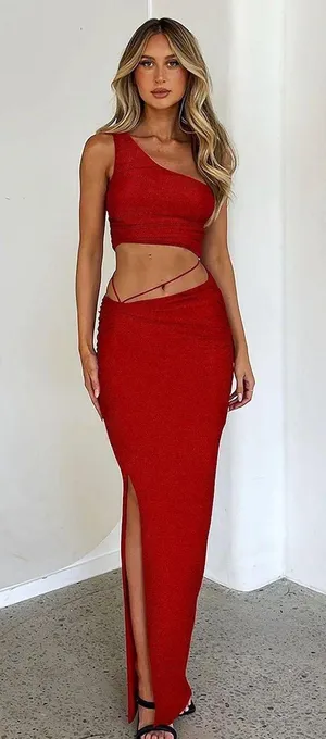 Tiger Mist Berry Red Shimmer Sparkle Pearlie Top Skirt Set thumbnail 1
