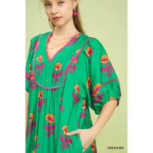 Umgee Floral Print Midi Dress - Green - Small thumbnail 5