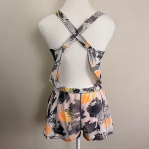 Lululemon Hotty Hot‎ Romper Abstract Orange Grey Print Adjustable Straps Size 4 thumbnail 3