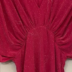 Barbie Pink Glitter Dolman‎ Sleeve Cinched Waist Mini Dress Womens Medium thumbnail 9