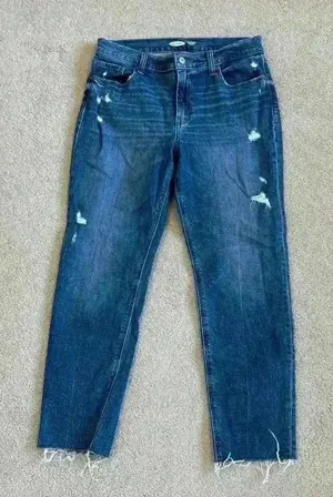 Old navy blue distressed boyfriend midrise jeans in size 4 thumbnail 1