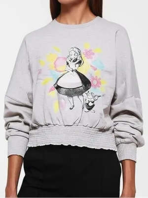 Disney Women's Alice Wonderland Graphic Crewneck Sweatshirt Heather Gray M thumbnail 1