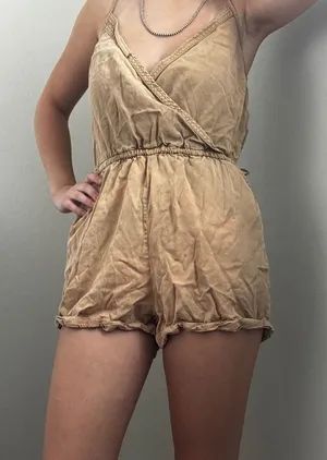 Abercrombie‎ & Fitch Womens Tan Wrap Surplice Romper Elastic Waist Small Brown thumbnail 1