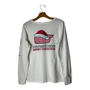 Vineyard Vines Shirt‎ Women Medium White Long Sleeve Christmas Whale Pocket Tee thumbnail 3