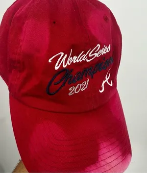Atlanta Braves 2021 World Series Winner Custom Bleach Splatter Dad Hat OS thumbnail 4