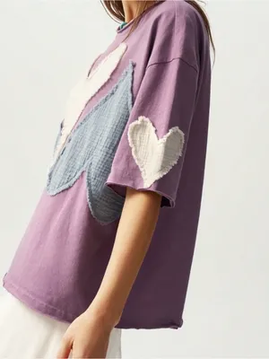 BellanBlue Purple Short Sleeve Tee with Heart Patches thumbnail 6