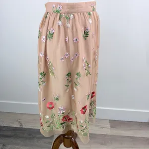 Rick Cardona Floral Embroidered Mesh Midi Skirt Nude Pink EUR 34 GB 8 thumbnail 12