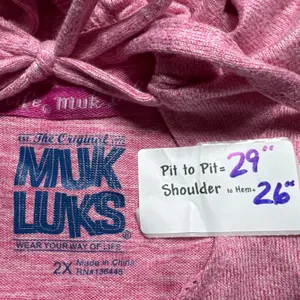 MUK LUKS Hoodie Pullover Top Keyhole Drawstring Pink Comfy Athleisure‎ 2X thumbnail 3