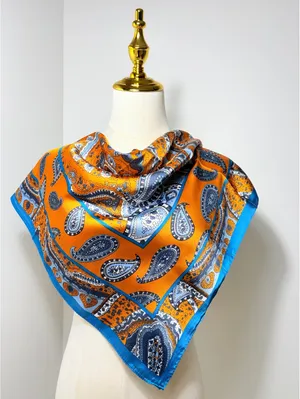 Vintage Orange and Blue Paisley Scarf – Large Square Fashion Accessory thumbnail 1