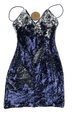 Honey Punch - Sequin Changing Mini Slip Dress in Blue & Silver thumbnail 1